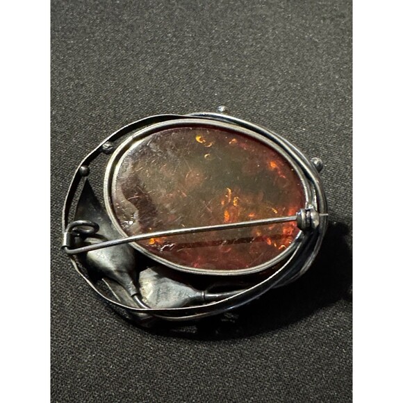 Large Amber Brooch Vintage Pin Back. (Not signed but tested 925) - Picture 4 of 5